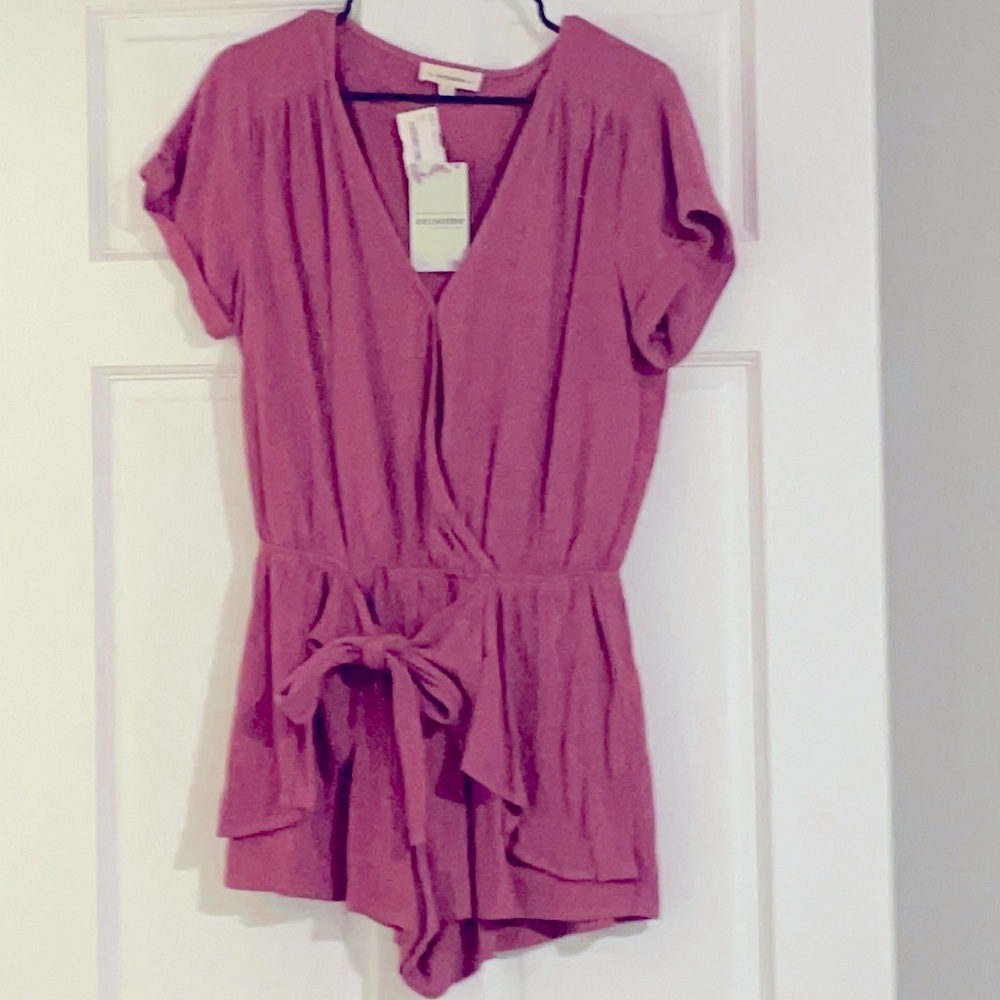 Pink linen romper